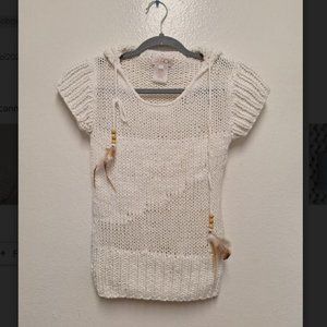 La Rok Cap Sleeves Knit Top, Ivory, Size S